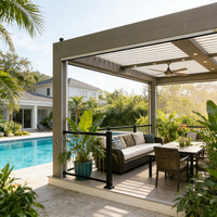 Pergola en alliage d'aluminium sur mesure de grande taille, style luxueux inspiré de la nature avec éclairage LED pour terrasse de complexe hôtelier et jardin