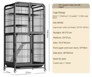 Супербольшая железная клетка-вилла для кошек с интегрированным туалетом и круглым пластиковым лотком для использования в помещении/на улице - Product Image 1