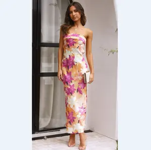 2024 spring/summer new style satin satin backless top dress a variety of printed casual sleeveless backpacking buttock skirt