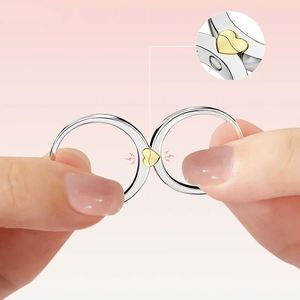 925 <b>Silver</b> Plated Romantic Magnetic Attract Each Heart Puzzle Couple <b>Ring</b> for Lover Man Woman <b>Adjustable</b> Open Wedding Jewelry - Product Image 1
