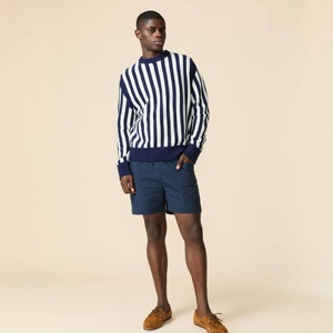 <span class=keywords><strong>Pull</strong></span> col rond à rayures verticales bleu marine et blanc pour homme, tricoté à rayures audacieuses, style <span class=keywords><strong>marin</strong></span> - Product Image 3
