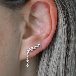 CANNER Pendientes Ear Climbers de Plata de Ley 925 con Zirconia en Racimo y Cadena de Tenis, Tipo Cuff Crawler, para Niñas - Product Image 5