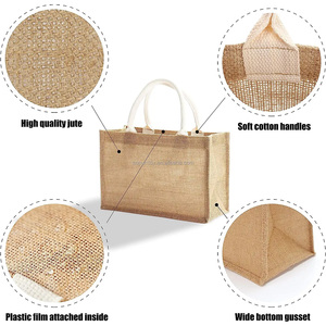 Bolsas de Yute Natural Grandes con Asas y Logotipo Personalizado, Bolsas de Regalo en Blanco, Bolsas de Playa Reutilizables, Bolsas de Compras Personalizadas - Product Image 3