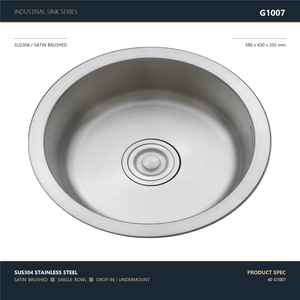 Fregadero de Cocina Redondo de Acero Inoxidable SUS304, Acabado Satinado, Diámetro 428mm, de un Solo Tazón, Hecho a Mano, Moderno, con Grifo Integrado - Product Image 6