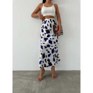 Elegante Falda Maxi de Cintura Alta para Mujer, Estampada, Satinada, Brillante, 100% Poliéster, Larga y Fluida, a la Moda - Product Image 4