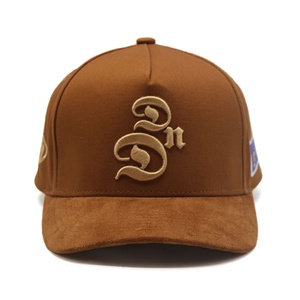 100% coton logo de broderie 3D personnalisé une casquette de baseball 5 panneaux avec bord en daim - Product Image 2