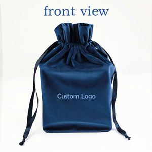 Sac cadeau en velours avec logo personnalisé, pochette à cordon, ruban en satin, sac de rangement pour bijoux, pochette structurée de luxe, vente en gros - Product Image 2