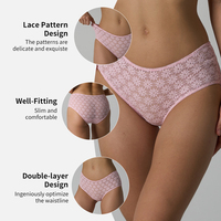 Celana Dalam Wanita Model Boxer Pinggang Sedang, Renda Bunga Putih, Tipis, Transparan, Bernapas, Bahan Katun Nilon
