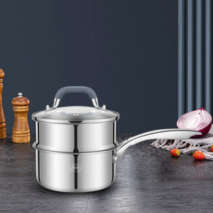 Casserole à lait Pennyson à double paroi en acier inoxydable <span class=keywords><strong>argenté</strong></span> 16 cm, antiadhésive, facile à nettoyer, compatible gaz et induction, avec couvercle en verre - Product Image 1