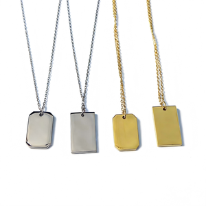 18K Vergoldeter Edelstahl Rechteckiger Anhänger Lasergraviertes Logo Name Anlaufbeständig Minimalistisch Unisex Maßgefertigte Halskette Schmuck - Product Image 1