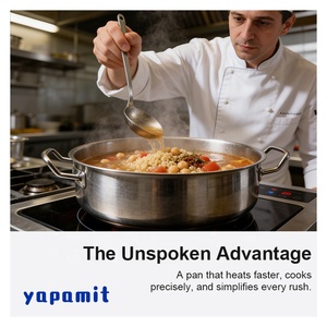 หม้อตุ๋นสำหรับร้านอาหาร ทรงเตี้ยกว้าง กระจายความร้อนสม่ำเสมอ เชื่อมไร้รอยต่อ ใช้ได้กับเตาแม่เหล็กไฟฟ้าและเตาแก๊ส - Product Image 3