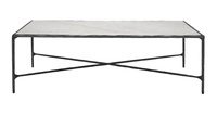 Table basse moderne en marbre durable avec structure en fer massif finition martelée pour salon