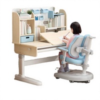 Ensemble de bureau et chaise ergonomiques modernes en bois pour enfants avec bureau inclinable à hauteur réglable et étagère multifonction