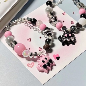 Conjunto de Pulseras de Cuentas Kawaii, Lindos Dijes de Gato Demonio y Fantasma, Joyería Gótica Pastel Harajuku, Accesorios Estéticos E-Girl para Uso Diario - Product Image 4