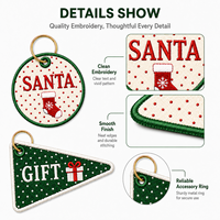 Gantungan Kunci Bordir Natal Kustom Grosir, Gantungan Kunci Kain Personalisasi Santa Wreath, Hadiah Liburan Dekorasi Natal, Grosir