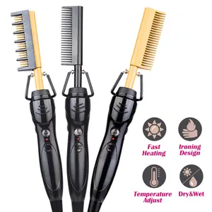 Air Electric Hair Straightening 2 In 1 Hot Comb Rotating Brush Fast Hair Beard Straightener Comb Electric