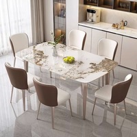 Ensemble de salle à manger rectangulaire en pierre frittée, 6 places, chaises de styles variés, pieds en métal modernes, mobilier pour hôtel et maison, prix d'usine