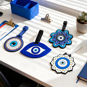 Etiquetas de equipaje de PVC con Ojo Turco personalizadas, de goma suave, para protección contra el mal de ojo, etiquetas de viaje para maletas, regalo de marca, perfectas para ventas internacionales. - Product Image 4
