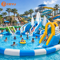 Parc aquatique gonflable commercial Ceyu pour jardin, piscine circulaire avec toboggan Snowcap, vert et jaune, pour enfants et adultes, vente en gros
