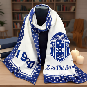 Écharpe longue en polyester bleue et blanche avec lettres grecques ZPB 1920, inspirée de la sororité Delta <span class=keywords><strong>Sigm</strong></span> Theta, cadeau personnalisé - Product Image 1