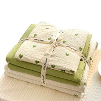 Ensemble de literie 3/4 pièces à imprimé cœur vert, drap de lit ultra doux et respirant, housse de couette en coton seersucker pour dortoir et maison