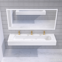 Lavabo mural personnalisé en surface solide noire pour enfants de maternelle, toilettes publiques, lavabo multi-vasques bleu