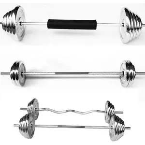 Low Price wholesale high quality cast iron plate chrome plated bar set adjustable gym barbell