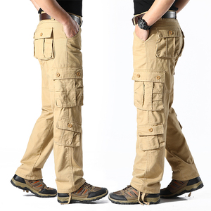 Pantaloni da trekking da uomo in cotone 100% pantaloni Casual taglie forti da lavoro dritti da esterno tattici Multi-tasca - Product Image 3