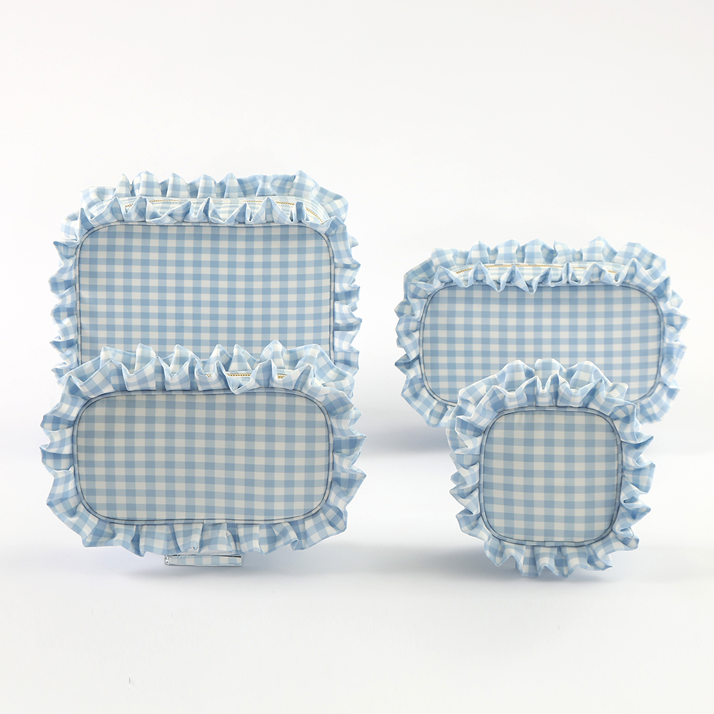 Blue Ruffle Makeup Bag
