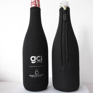 Personalized Black Neoprene Longneck Cooler Bag with Zipper for Beer Champagne Wine Silver Logo-Longneck Wine Cooler - Product Image 4