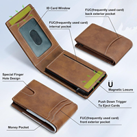 Dompet Kartu Pop Up Pria Anti RFID Serat Karbon Kulit Minimalis Lipat Dua dengan Jendela ID Logo Custom Grosir