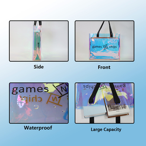 הולוגרפית יופי סיטונאי pvc tote מתנה מותאמת אישית כתף קניות נסיעות חוף תיק עמיד למים עם לוגו מודפס מותאם אישית - Product Image 3