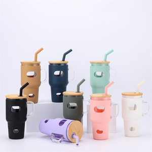 Vaso Doble de Vidrio para Bebidas, Taza de Agua para Auto con Tapa y Funda de Silicona, Tazas de Cerámica - Product Image 3