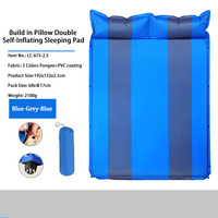 Matelas de camping auto-gonflant rayé pour 2 personnes, F5 Pongee PVC imperméable, double tapis de couchage avec oreillers