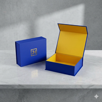 Boîte cadeau magnétique en carton rigide écologique de luxe avec logo personnalisé, boîte à rabat magnétique bleu mat de haute qualité
