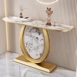 Mesa de consola de entrada rectangular moderna con marco delgado de acero inoxidable y sala elegante superior de piedra sinterizada duradera - Product Image 1