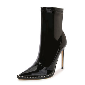 European American Women's Super High Heel Slip-On Design Slim <b>Ankle</b> Pointed Toe Sexy Nightclub Boots Height Increasing - Product Image 6