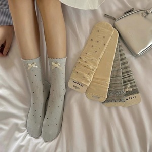 Chaussettes mi-mollet amples pour femme Song Mu, respirantes, à pois, avec bordure en dentelle, style preppy - Product Image 2
