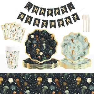 ชุดจานกระดาษลายปลาและแมงกะพรุนแบบกำหนดเอง DAMAI ชุดภาชนะใส่อาหารแบบใช้แล้วทิ้งสำหรับงานเลี้ยงวันเกิดเด็กธีมทะเล - Product Image 2