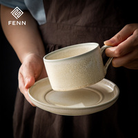 FENN Ensemble de soucoupe pour tasse à café expresso en céramique cappuccino en grès rétro personnalisé Tasse à thé à glaçure de réaction disponible en différentes tailles