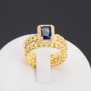 Anillo Doble Clásico JXX Chapado en Oro de 24K con Piedra para Mujer, Joyería de Boda, Gran Venta - Product Image 4