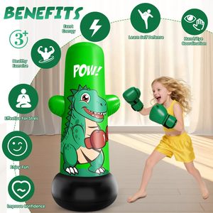 Sac de frappe gonflable dinosaure pour enfants, jouet de frappe gonflable de 47 pouces de hauteur, jouet dinosaure gonflable avec action de rebond pour enfants - Product Image 3