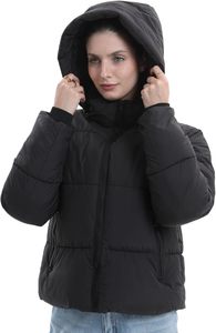 Vestes matelassées courtes pour femmes, chaudes pour l'hiver avec capuche amovible, poches zippées, manteau matelassé court pour femmes - Product Image 2