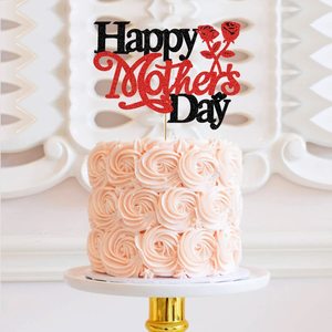 Xieli-decoración personalizada para pastel de doble cara, decoración para el día de la madre, negro, purpurina, rosa roja - Product Image 6