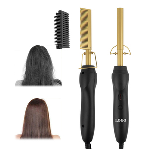 Lisseur de cheveux portable, brosse démêlante, support anti-brûlure, peigne chauffant électrique, outil de coiffage à température réglable - Product Image 1
