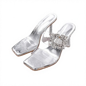 2025 Design Summer <b>Crystal</b> Diamond Hollow Anti-Slippery Breathable Sandals European American Slippers High Heels Square Toe - Product Image 1