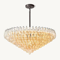 Lustre LED multicouche en verre pour salle de banquet d'hôtel, salle de mariage, hall d'entrée, en aluminium doré, projet de luxe personnalisé