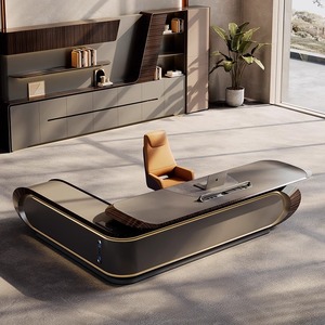 Juego de silla de escritorio ejecutiva de lujo y luz moderna, Simple Boss escritorio de roble de moda, armario lateral de madera en forma de L, librería, edificio de oficinas - Product Image 3