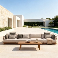 Ensemble de canapés de jardin en teck et rotin, style moderne et simple, avec structure métallique imperméable pour hôtels, villas et maisons d'hôtes