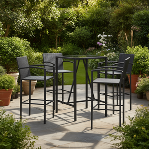 Ensemble de table de bar en rotin noir, cadre métallique carré, meubles de jardin, mobilier de salle à manger extérieur, design élégant et moderne, durable, usage commercial - Product Image 2